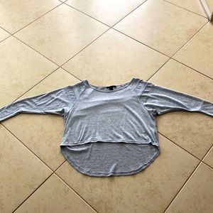 GREY LONG SLEEVE CROP TOP - MESH BACK